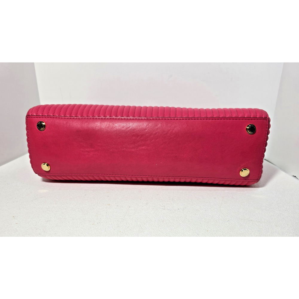 Henri Bendel No 7 Hot Pink Leather Tote Bag Quilted Vertical Chain East West - Picture 10 of 16
